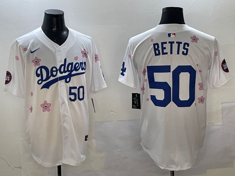 Men Los Angeles Dodgers #50 Betts White Sakura Edition 2025 Nike MLB Jersey style 7